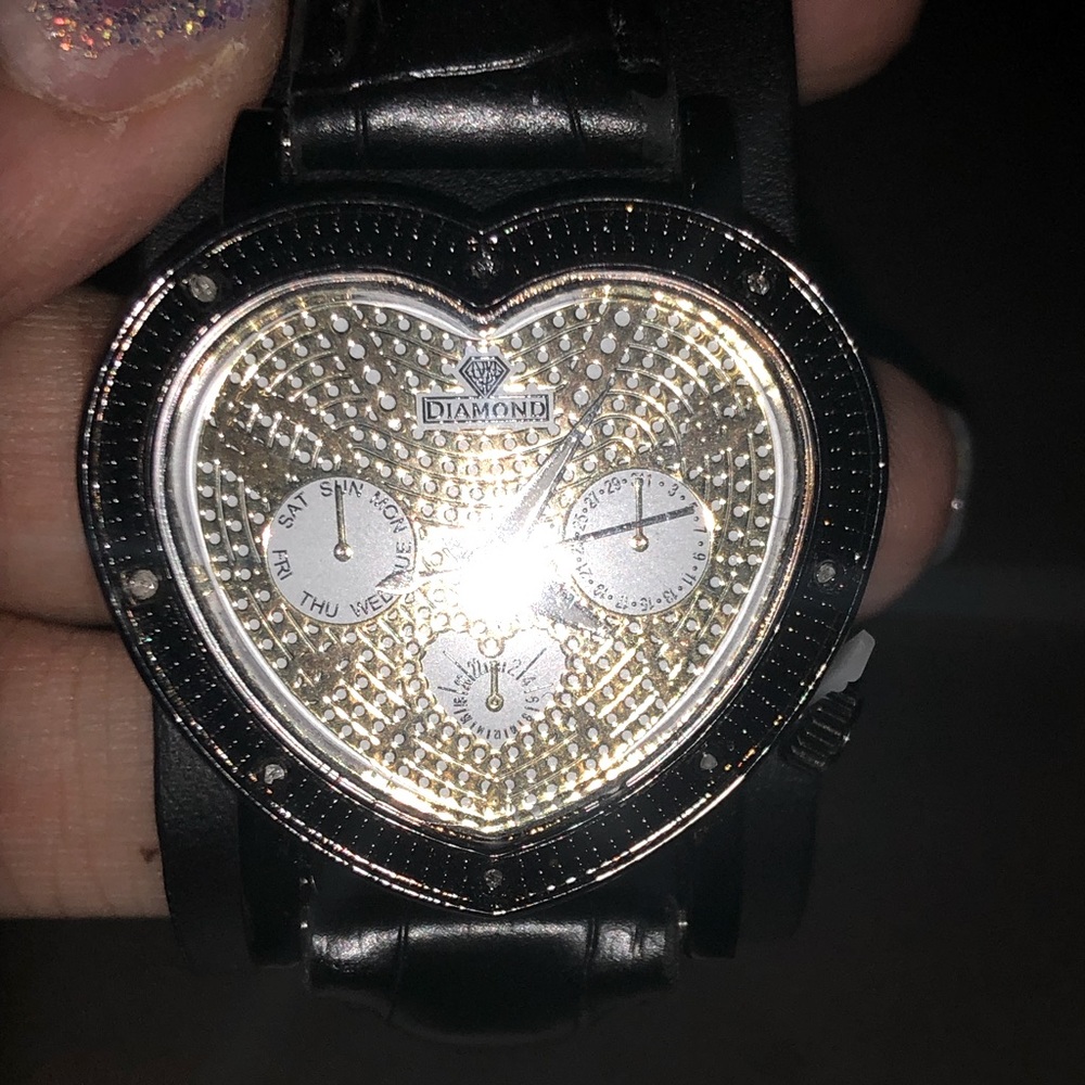 Real diamond heart watch! Not CZ best Christmas anniversary gift W/Authenticity